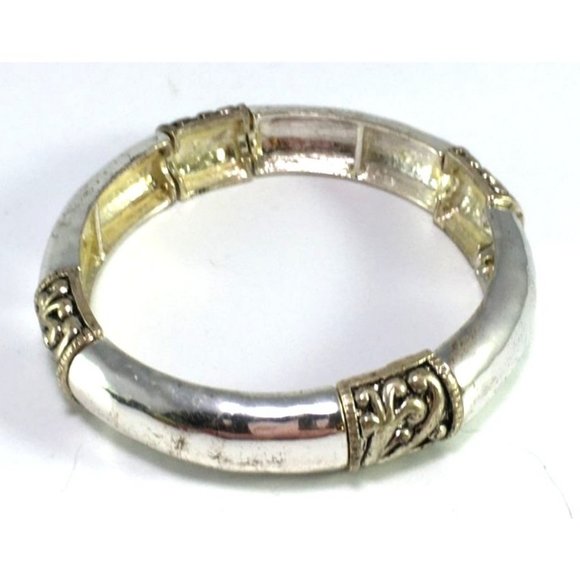 Antique Look Silver Tone Ethnic Style Boho Stretch Bracelet - Picture 3 of 4